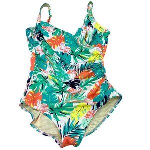 Miraclesuit Womens Tropical Print One-Piece Swimsuit Size 14 Polyester & Elastan